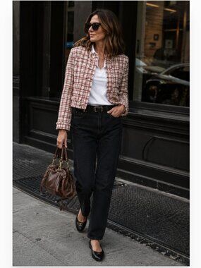 MOUSSY Plaid Tweed Lady Jacket Fringe Cropped Blazer Size 2